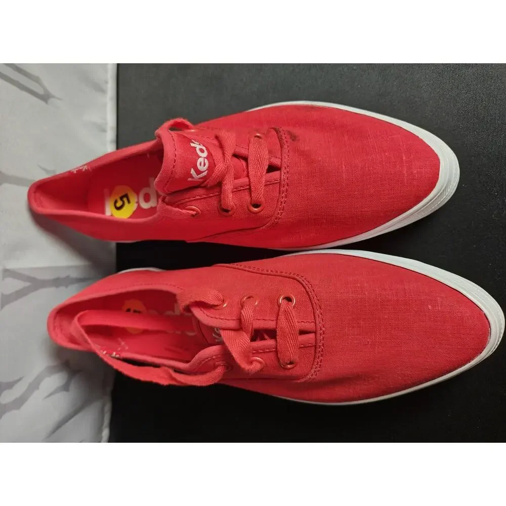 KEDS Women's 7 Red Linen Point Lace Up Sneakers New Blemishes